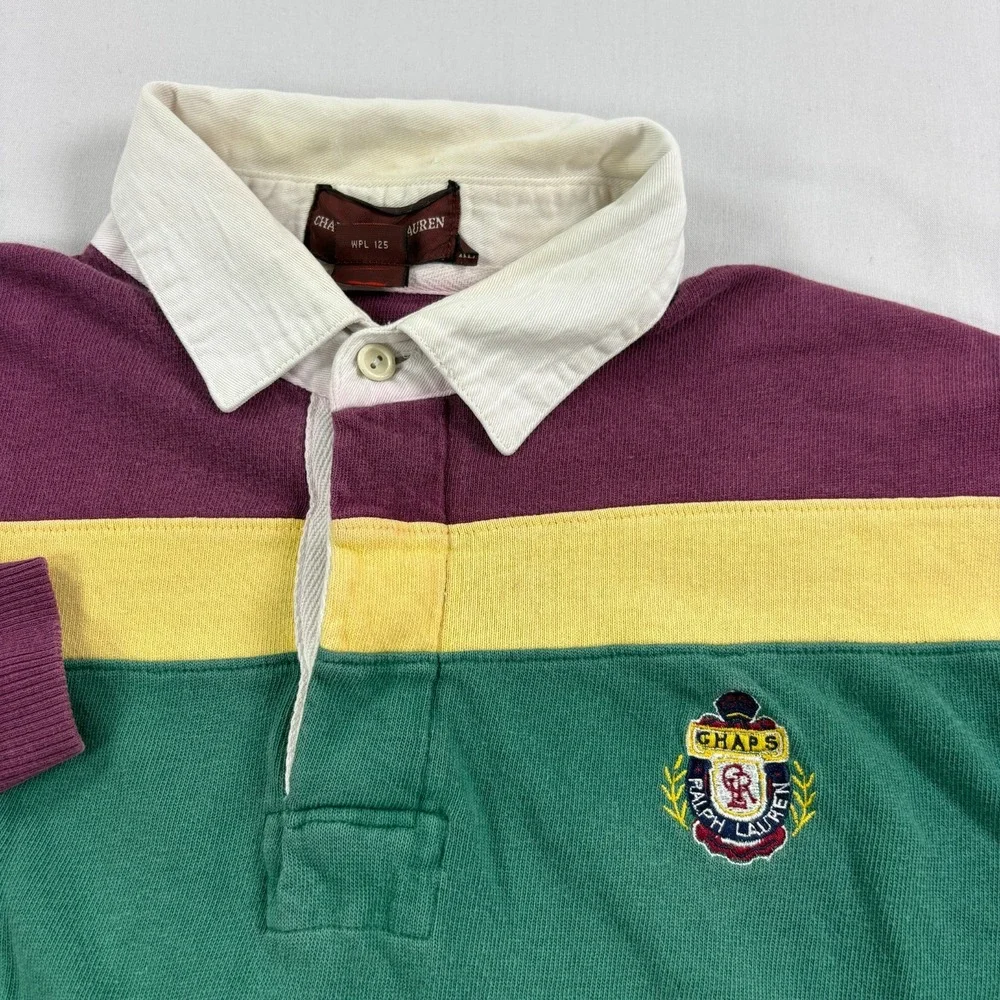 Vintage Chaps Ralph Lauren Rugby Shirt Mens XL Colorblock Long Sleeve 90s